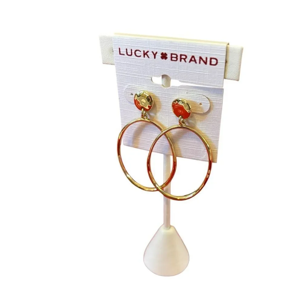 Front Facing Elongated Hoop Earrings in Bright Goldtone.
